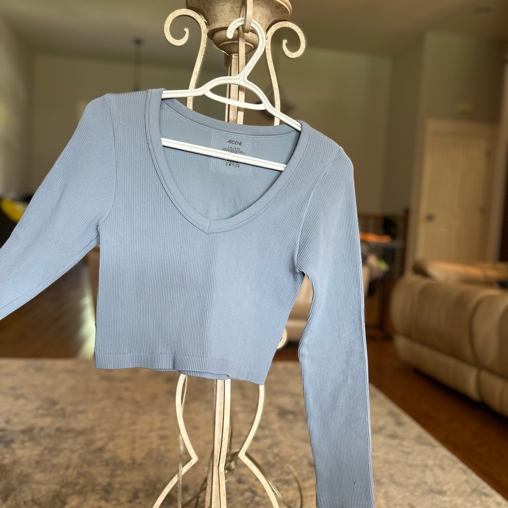 Ardene Light Blue V-Neck Ribbed Blouse